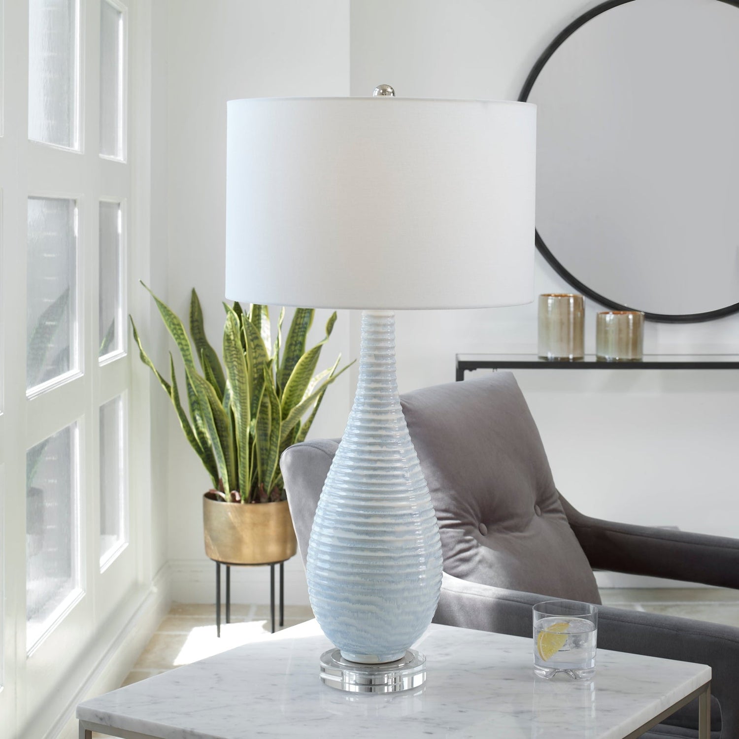 Uttermost Clariot Ribbed Blue Table Lamp - Home Elegance USA