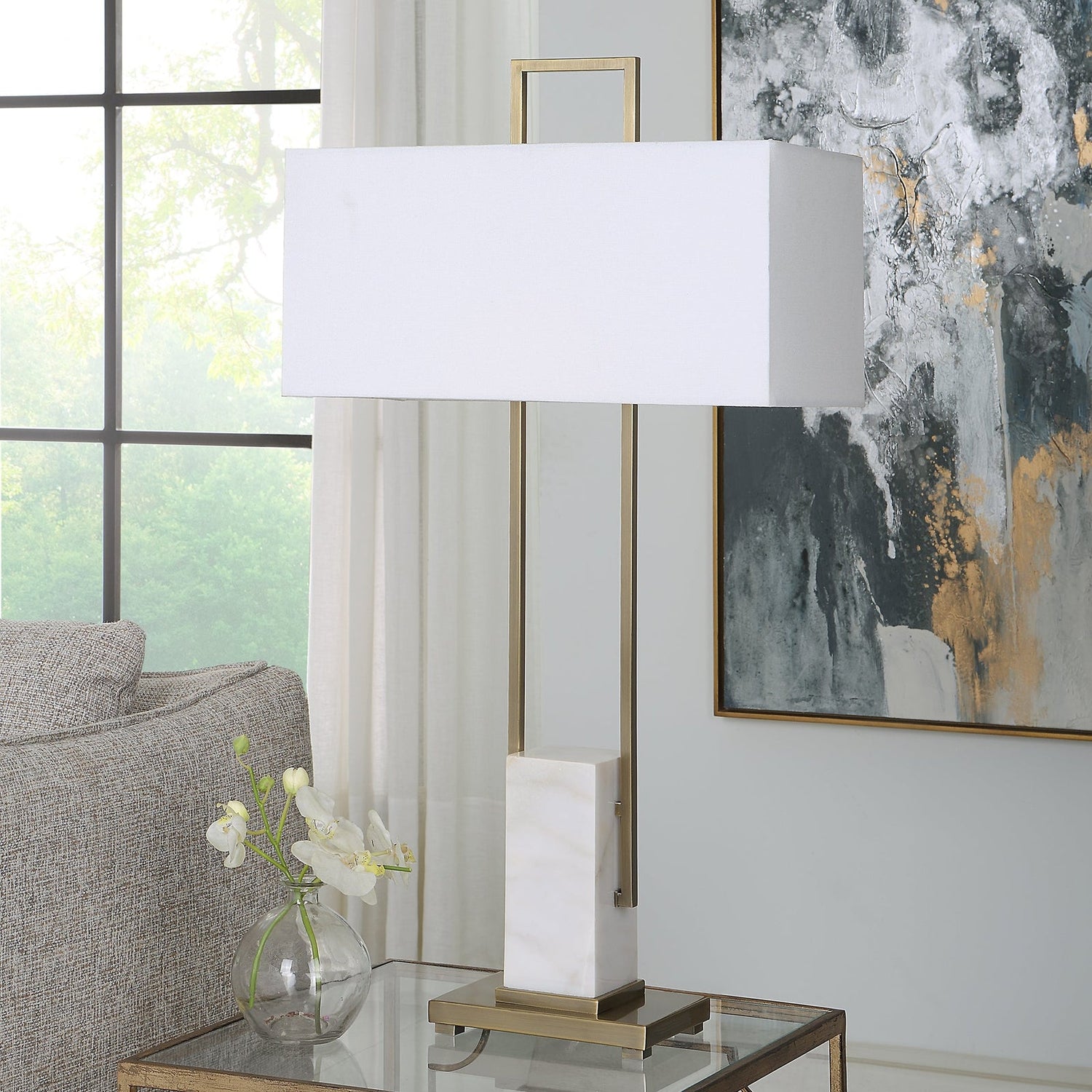 Uttermost Column White Marble Table Lamp - Home Elegance USA