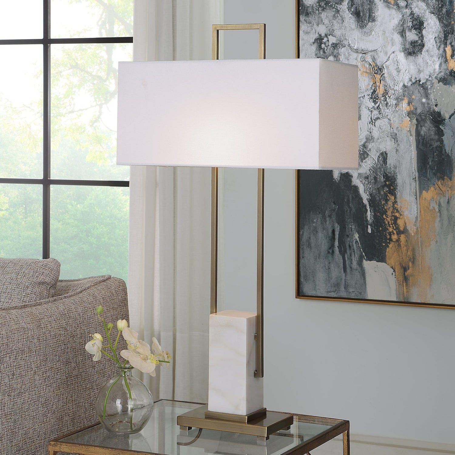 Uttermost Column White Marble Table Lamp - Home Elegance USA