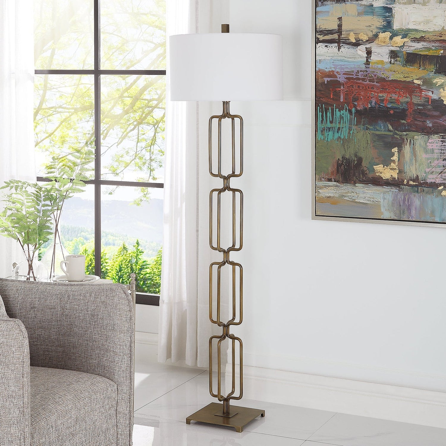 Uttermost Link Brushed Gold Floor Lamp - Home Elegance USA