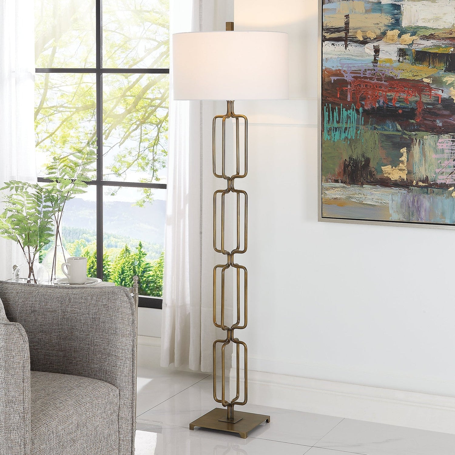 Uttermost Link Brushed Gold Floor Lamp - Home Elegance USA