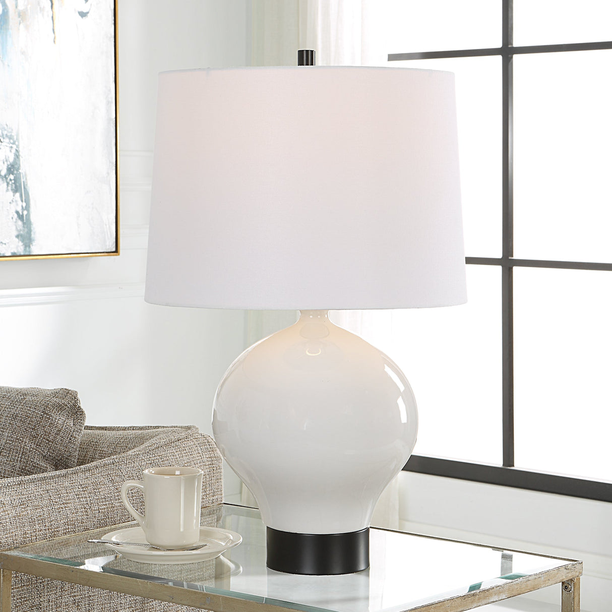 Uttermost Collar Gloss White Table Lamp - Home Elegance USA