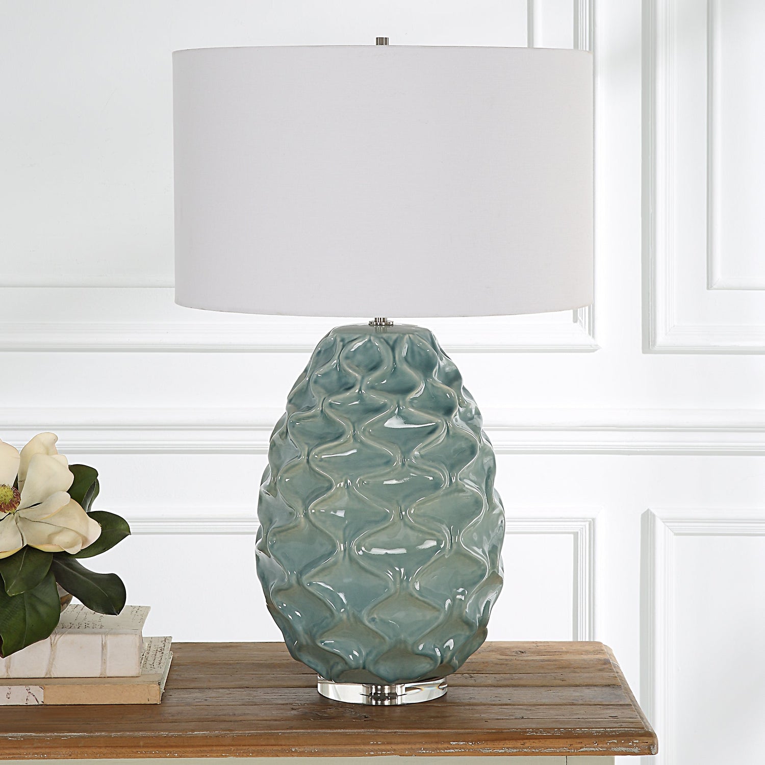 Uttermost Laced Up Sea Foam Glass Table Lamp - Home Elegance USA