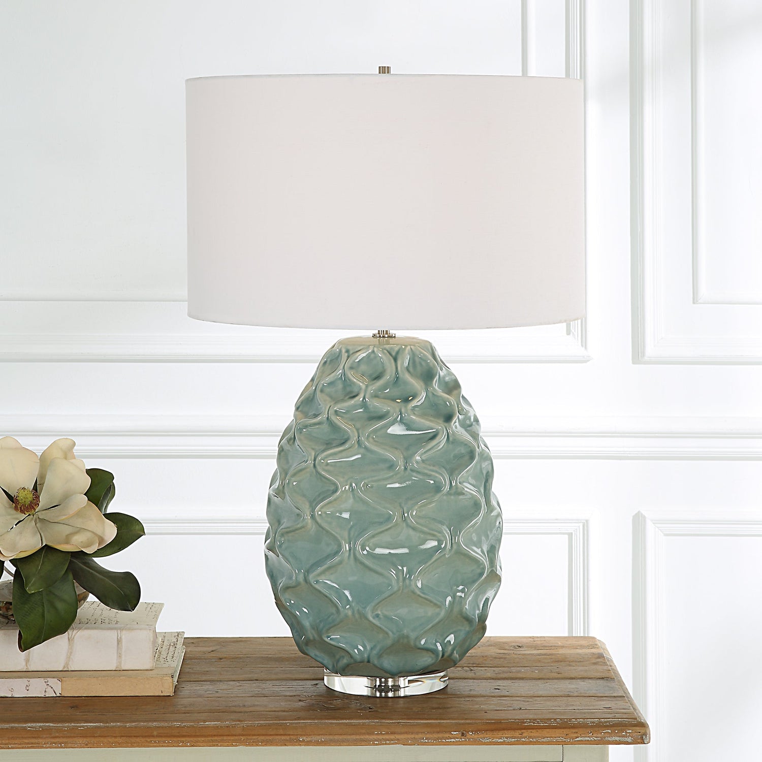 Uttermost Laced Up Sea Foam Glass Table Lamp - Home Elegance USA