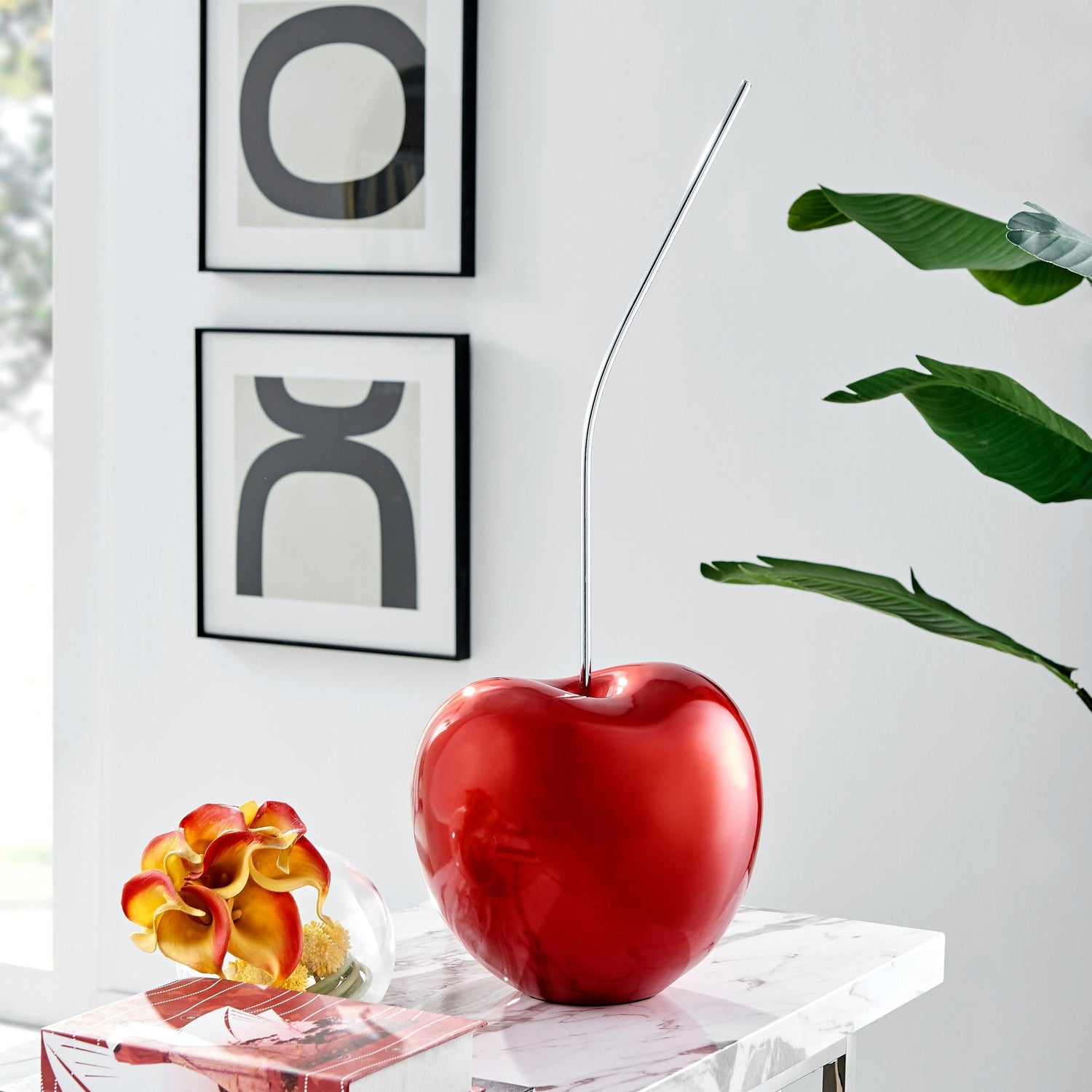 Large Metallic Red Cherry Sculpture 25" Tall - Home Elegance USA