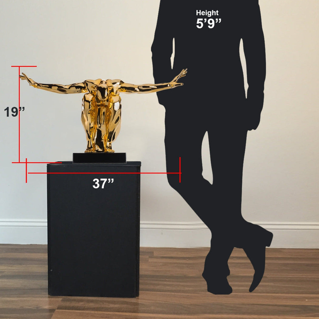 Large Saluting Man Resin Sculpture 37" Wide x 19" Tall // Gold Plated - Home Elegance USA