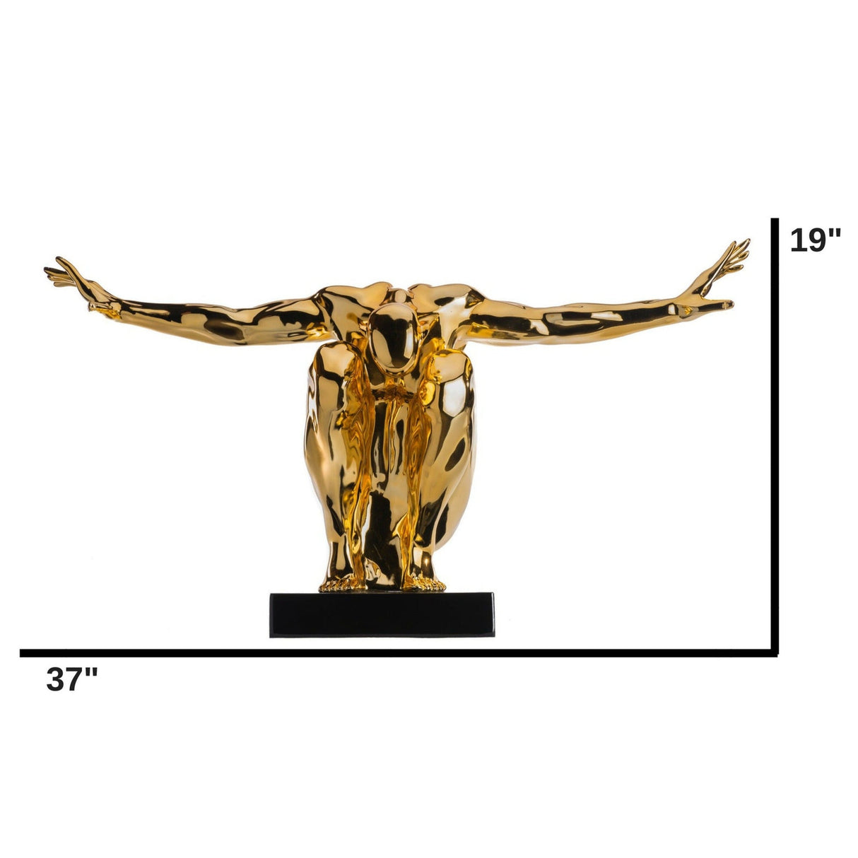 Large Saluting Man Resin Sculpture 37" Wide x 19" Tall // Gold Plated - Home Elegance USA