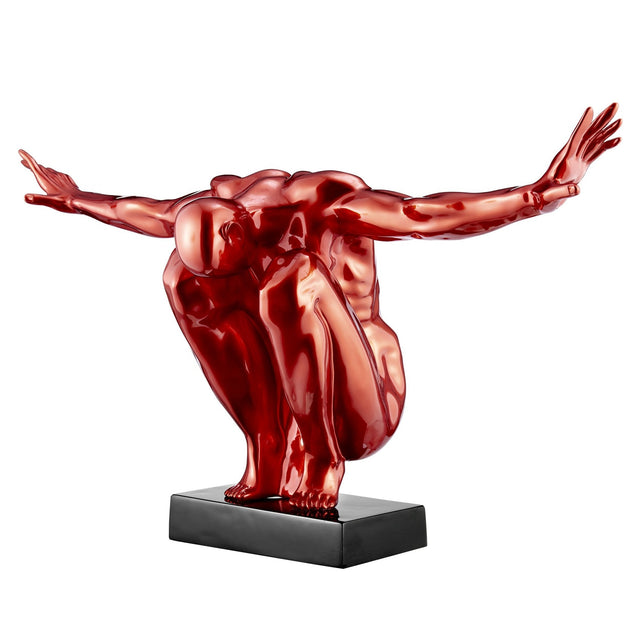 Large Saluting Man Resin Sculpture 37" Wide x 19" Tall // Metallic Red - Home Elegance USA