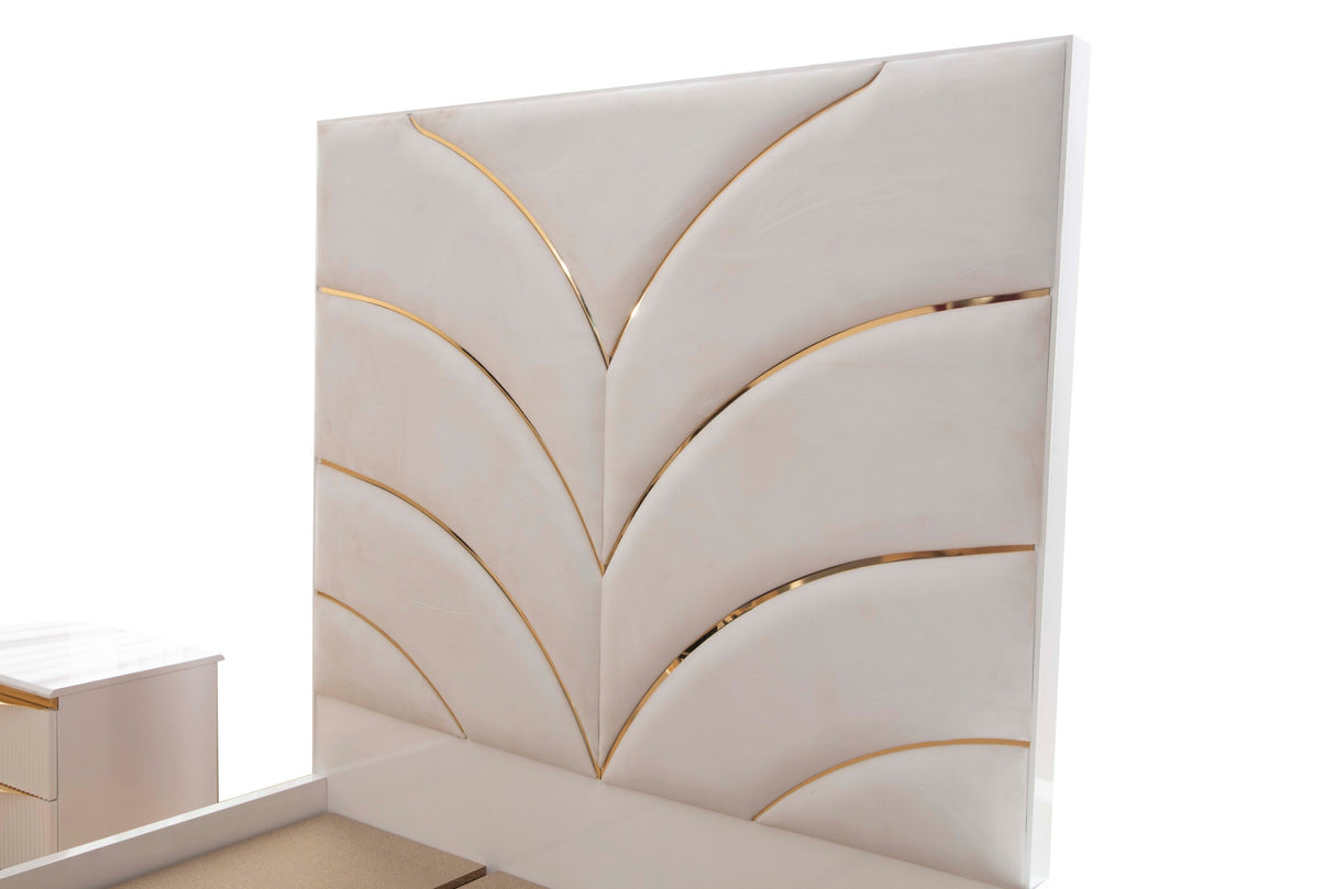 Laura Gold Detailed Queen / King Size Upholstery Bed made with Wood in White - Home Elegance USA