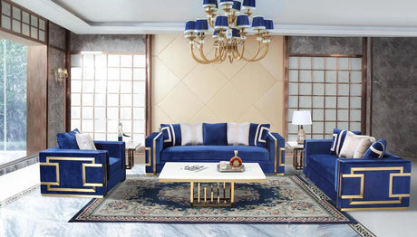 Lawrence Transitional Sofa and Loveseat in Navy Fabric by Cosmos Furniture Cosmos Furniture