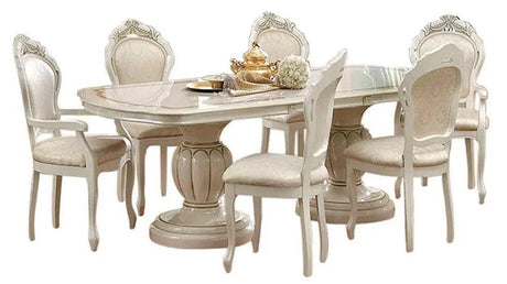 Leonardo Classic Rectangular Dining Room Set Glossy Ivory Finish | ESF