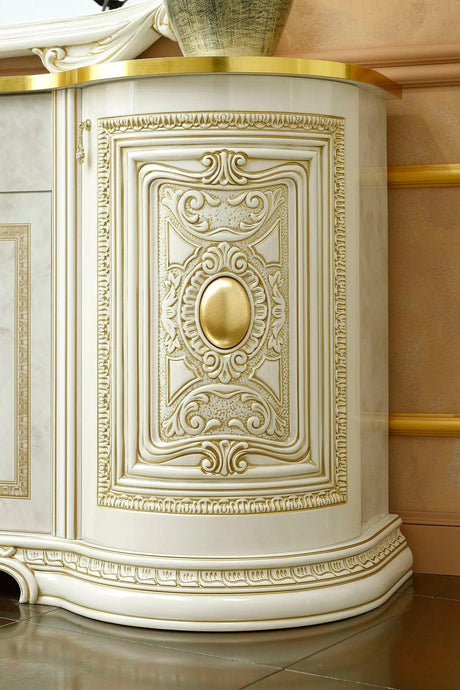 Leonardo Classic Rectangular Dining Room Set Glossy Ivory Finish | ESF