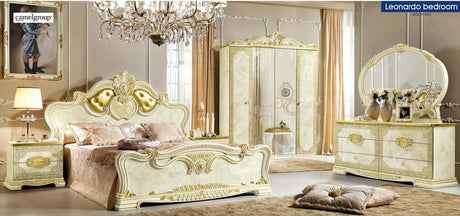 Leonardo Classic Royalty Bedroom Set In High Gloss Ivory W/ Gold Accents Finish By Esf Furniture - ESF Furniture