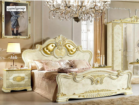 Leonardo Classic Royalty Bedroom Set In High Gloss Ivory W/ Gold Accents Finish | ESF