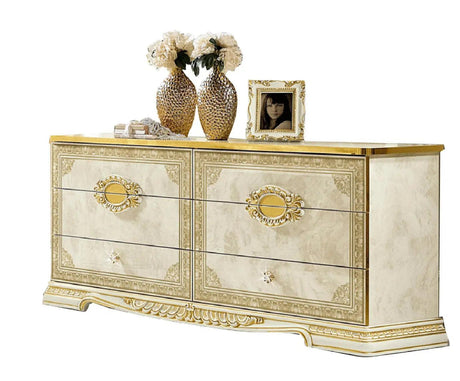 Leonardo Classic Royalty Bedroom Set In High Gloss Ivory W/ Gold Accents Finish | ESF