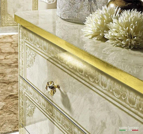 Leonardo Classic Royalty Bedroom Set In High Gloss Ivory W/ Gold Accents Finish | ESF