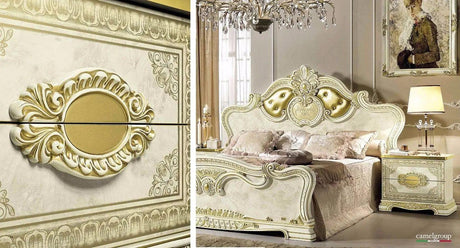 Leonardo Classic Royalty Bedroom Set In High Gloss Ivory W/ Gold Accents Finish | ESF