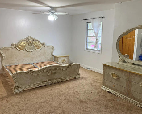 Leonardo Classic Royalty Bedroom Set In High Gloss Ivory W/ Gold Accents Finish | ESF