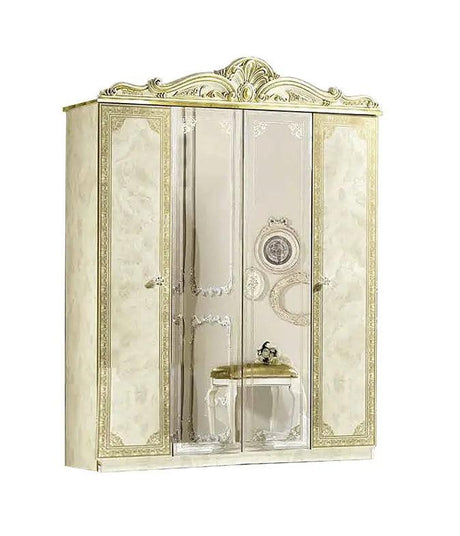 Leonardo Classic Royalty Bedroom Set In High Gloss Ivory W/ Gold Accents Finish | ESF