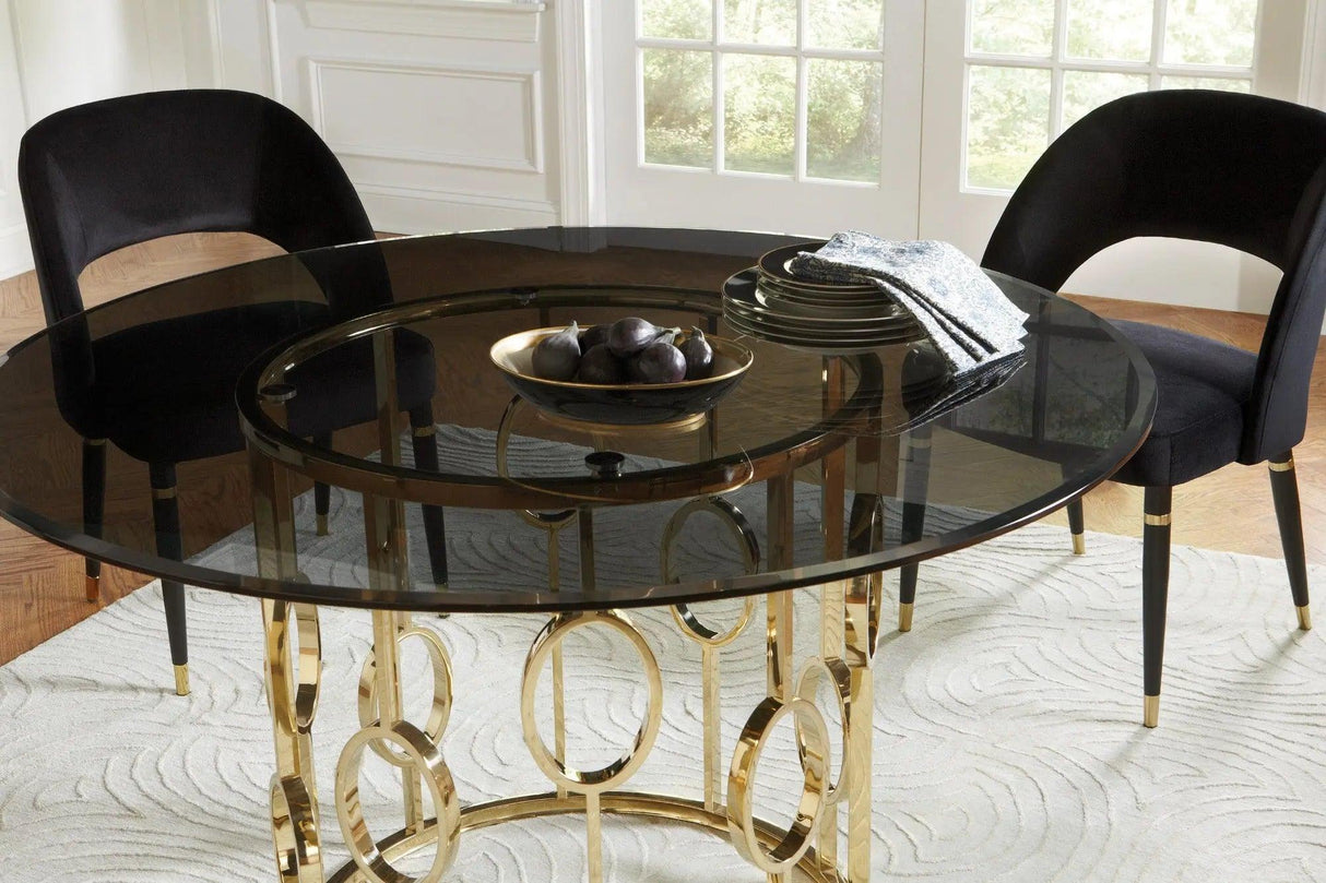 Lindsey 5-Piece Round Glass Top Dining Set by Coaster Furniture - Black and Gold Coaster Furniture