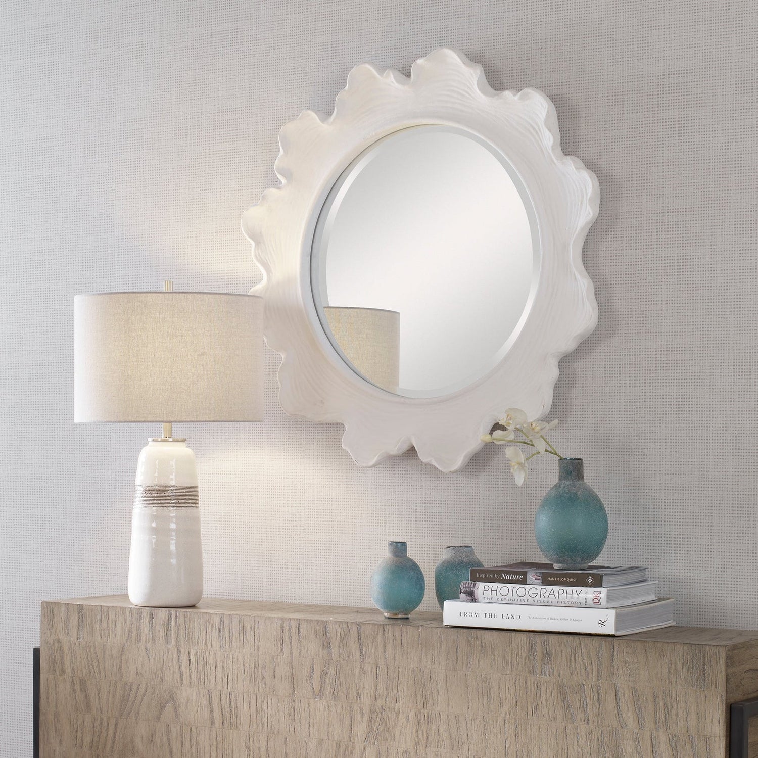 Uttermost Sea Coral White Round Mirror - Home Elegance USA