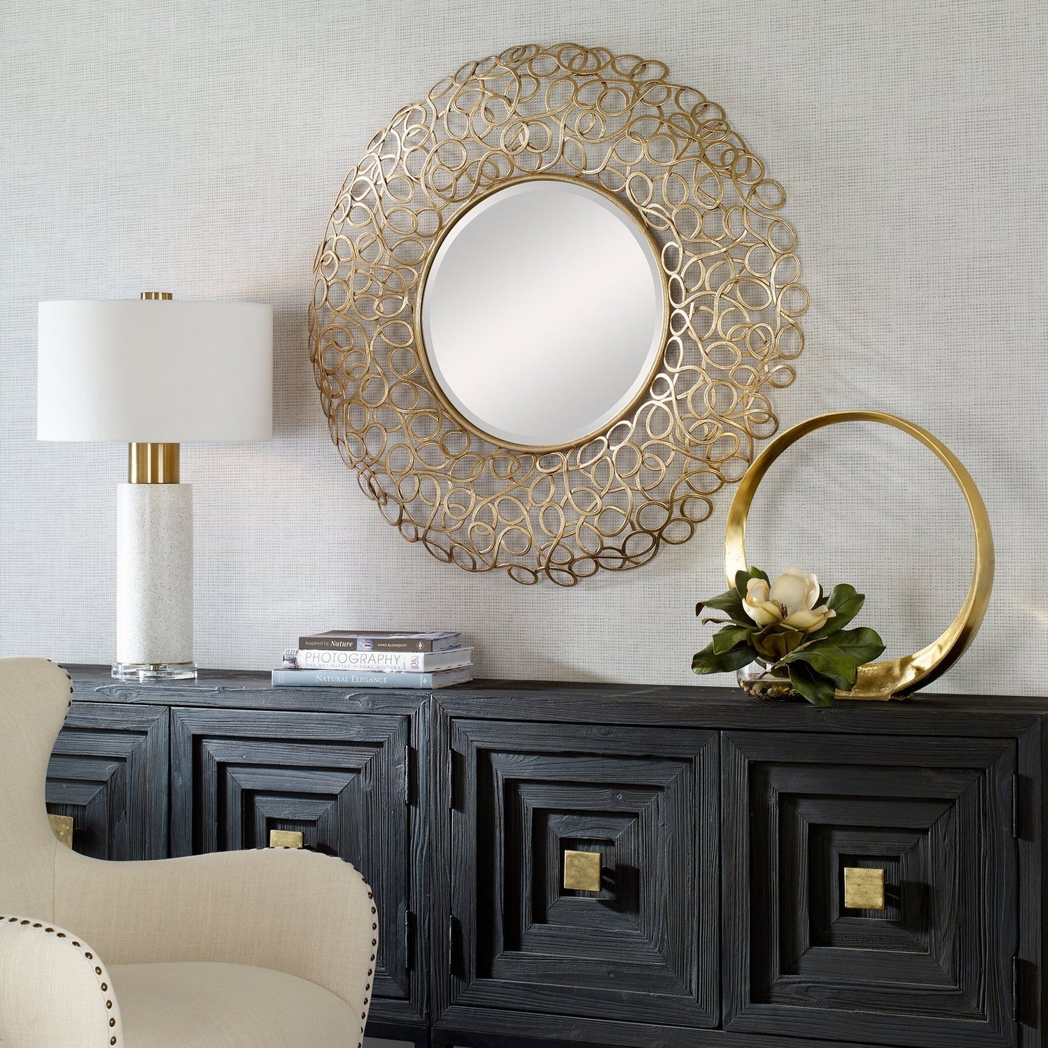 Uttermost Swirl Round Gold Mirror - Home Elegance USA