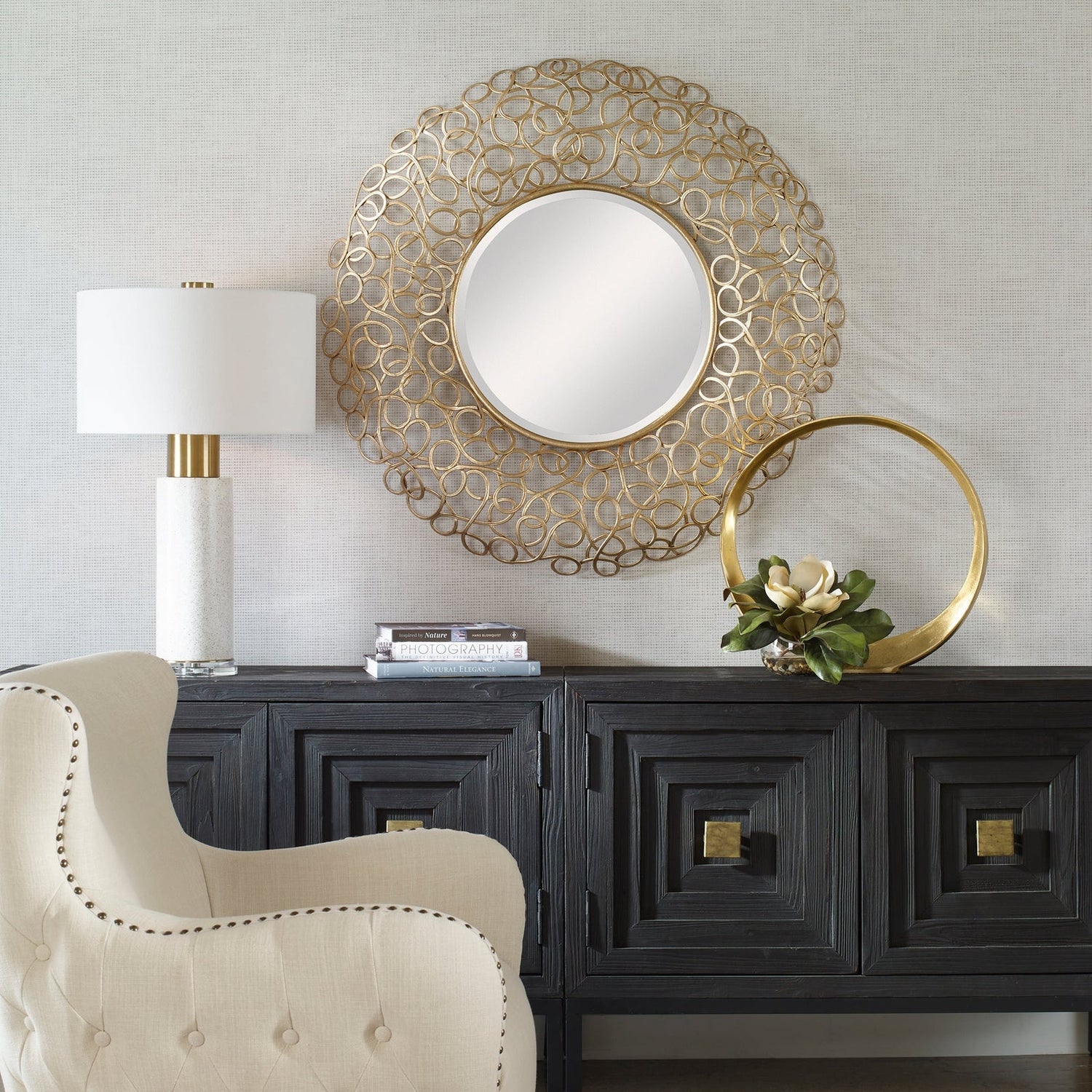 Uttermost Swirl Round Gold Mirror - Home Elegance USA