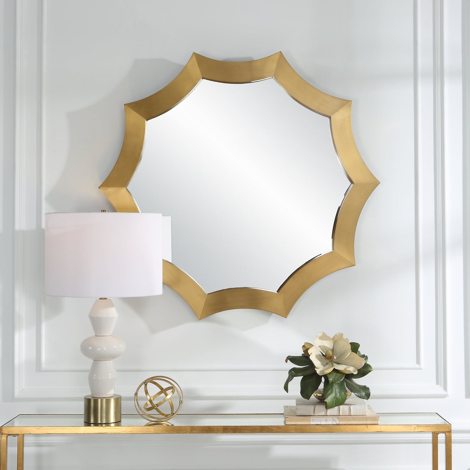Uttermost Flare Brushed Brass Round Mirror - Home Elegance USA