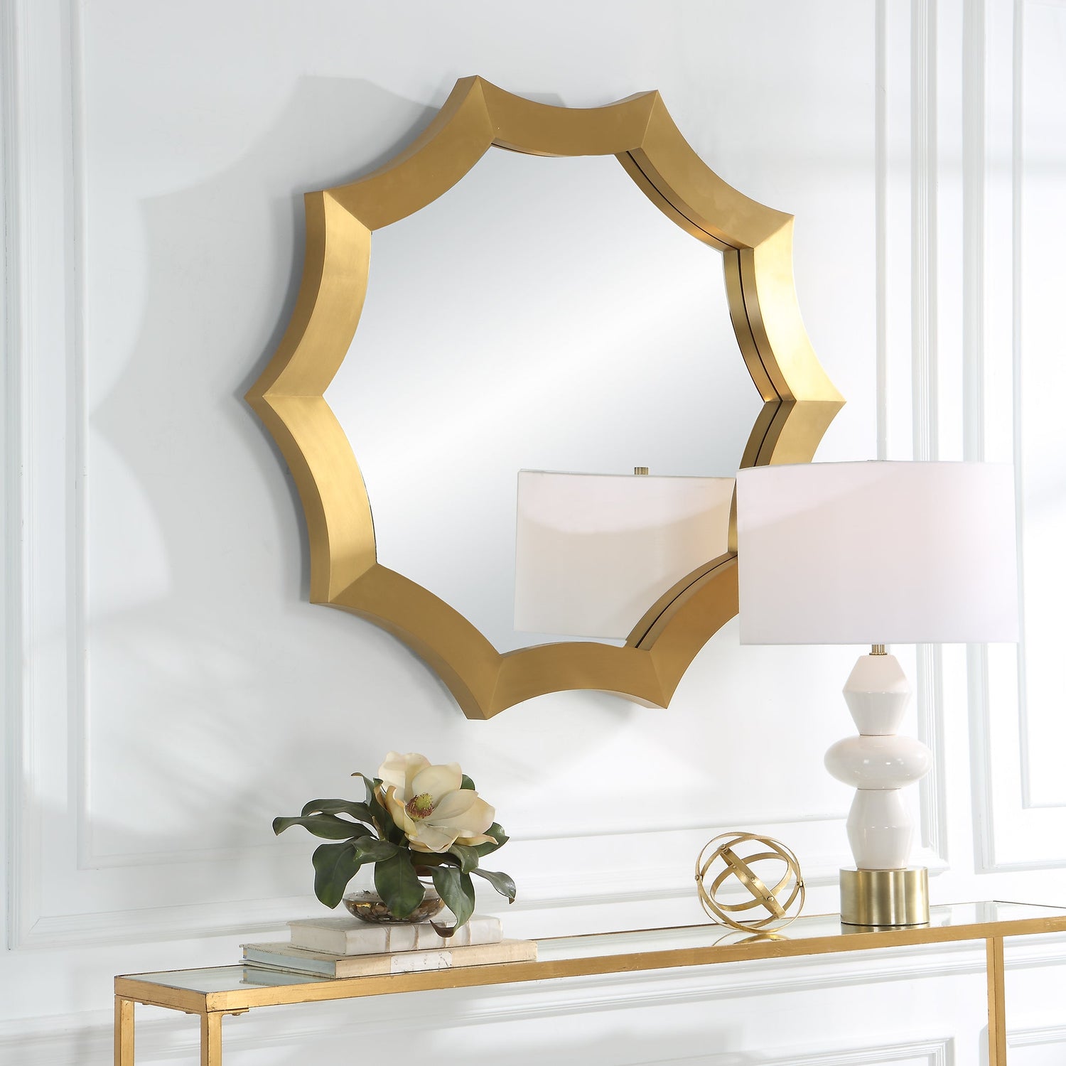 Uttermost Flare Brushed Brass Round Mirror - Home Elegance USA