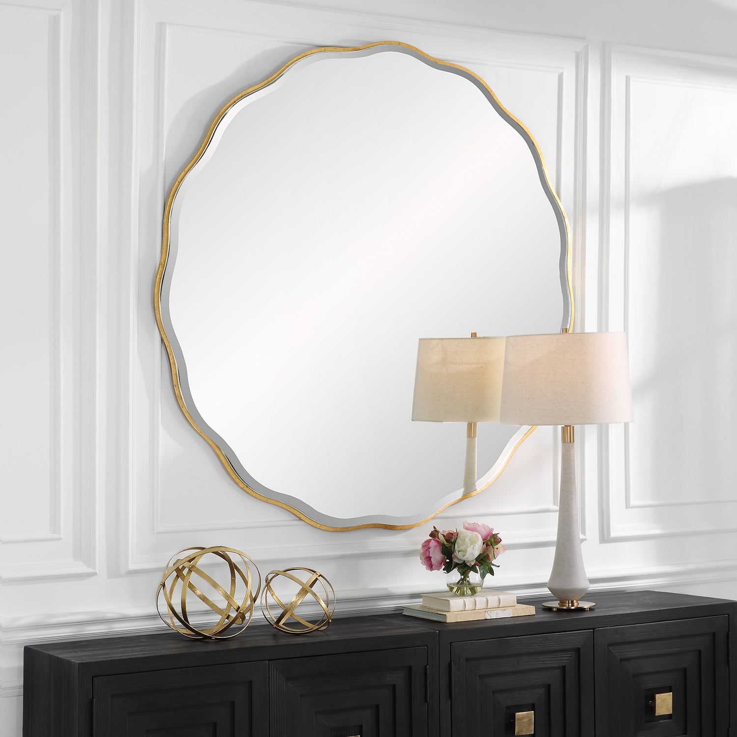 Aneta Large Gold Round Mirror | Uttermost | Home Elegance USA