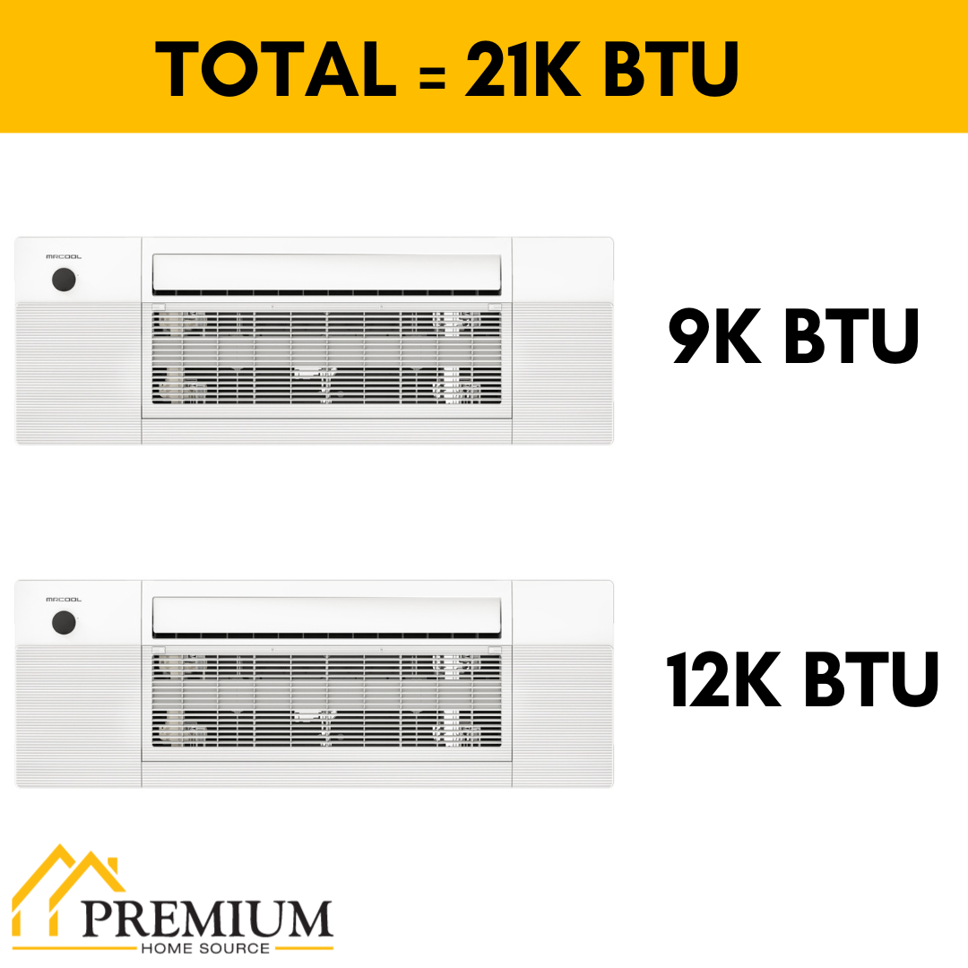 MRCOOL DIY Mini Split - 21,000 BTU 2 Zone Ceiling Cassette Ductless Air Conditioner and Heat Pump with 16ft. and 25 ft. Install Kit, DIY218HPC0912-1625 - Home Elegance USA