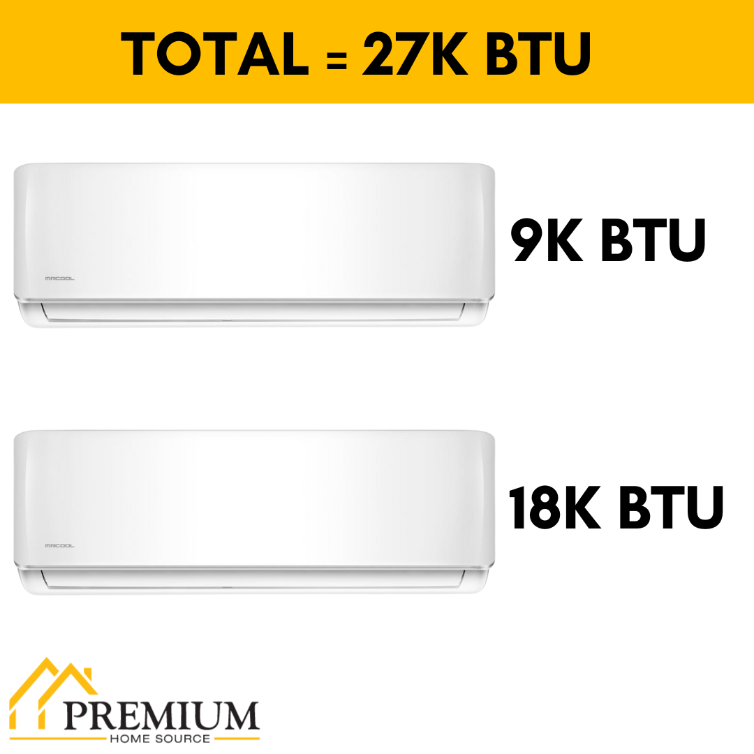 MRCOOL DIY Mini Split - 27,000 BTU 2 Zone Ductless Air Conditioner and Heat Pump, DIY-B-227HP0918 - Home Elegance USA