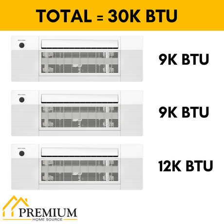 MRCOOL DIY Mini Split - 30,000 BTU 3 Zone Ceiling Cassette Ductless Air Conditioner and Heat Pump, DIY-BC-327HP090912 - Home Elegance USA