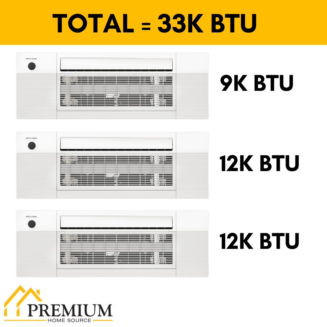 MRCOOL DIY Mini Split - 33,000 BTU 3 Zone Ceiling Cassette Ductless Air Conditioner and Heat Pump, DIY-BC-336HP091212 - Home Elegance USA