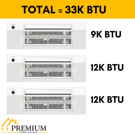 MRCOOL DIY Mini Split - 33,000 BTU 3 Zone Ceiling Cassette Ductless Air Conditioner and Heat Pump, DIY-BC-336HP091212 - Home Elegance USA