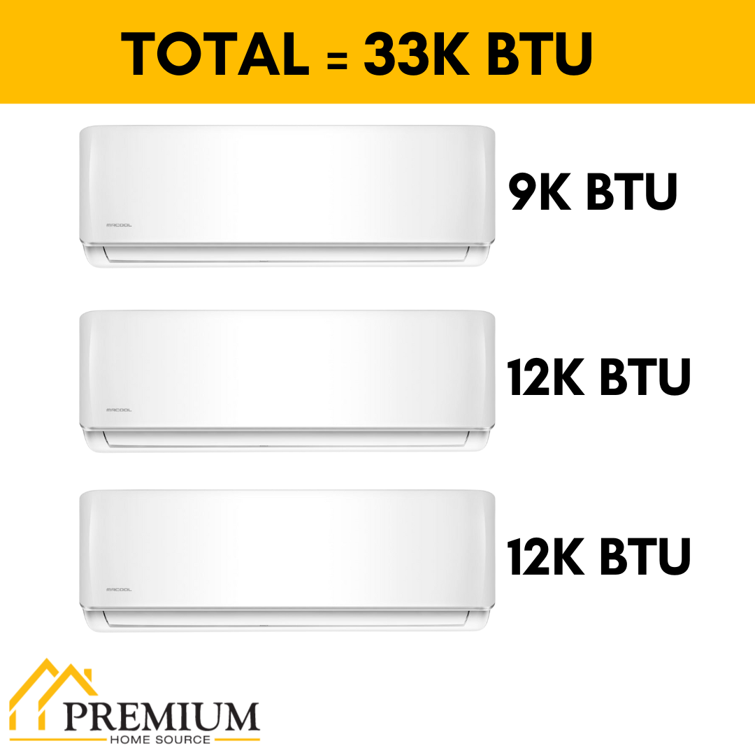 MRCOOL DIY Mini Split - 33,000 BTU 3 Zone Ductless Air Conditioner and Heat Pump with 25 ft. Install Kit, DIYM327HPW02C28 - Home Elegance USA