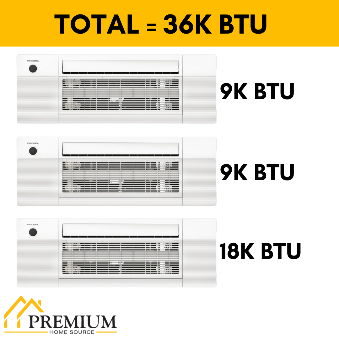 MRCOOL DIY Mini Split - 36,000 BTU 3 Zone Ceiling Cassette Ductless Air Conditioner and Heat Pump, DIY-BC-336HP090918 - Home Elegance USA
