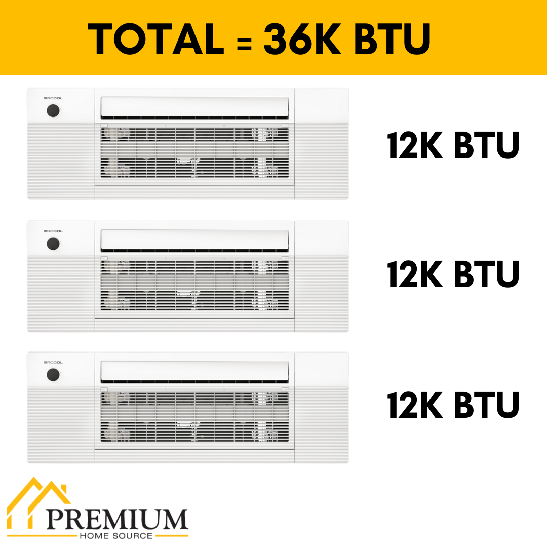 MRCOOL DIY Mini Split - 36,000 BTU 3 Zone Ceiling Cassette Ductless Air Conditioner and Heat Pump, DIY-BC-336HP121212 - Home Elegance USA