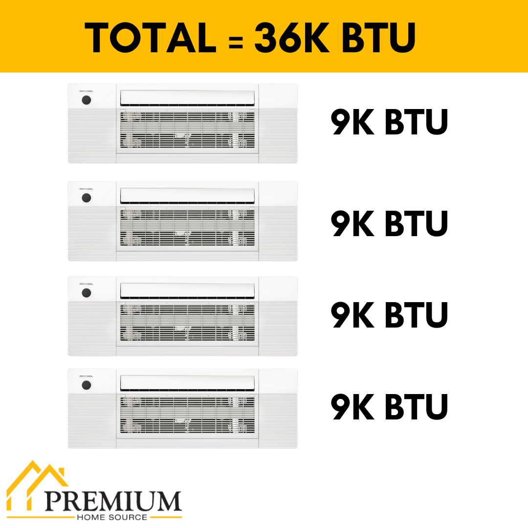 MRCOOL DIY Mini Split - 36,000 BTU 4 Zone Ceiling Cassette Ductless Air Conditioner and Heat Pump with 25 ft. Install Kit, DIY436HPC09090909-25 - Home Elegance USA
