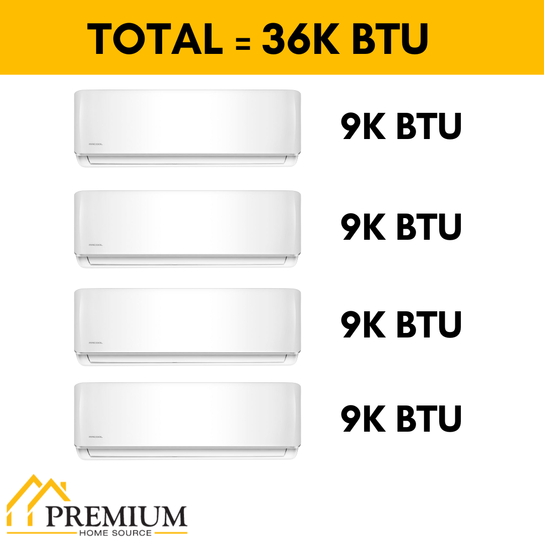 MRCOOL DIY Mini Split - 36,000 BTU 4 Zone Ductless Air Conditioner and Heat Pump, DIY-B-436HP09090909 - Home Elegance USA