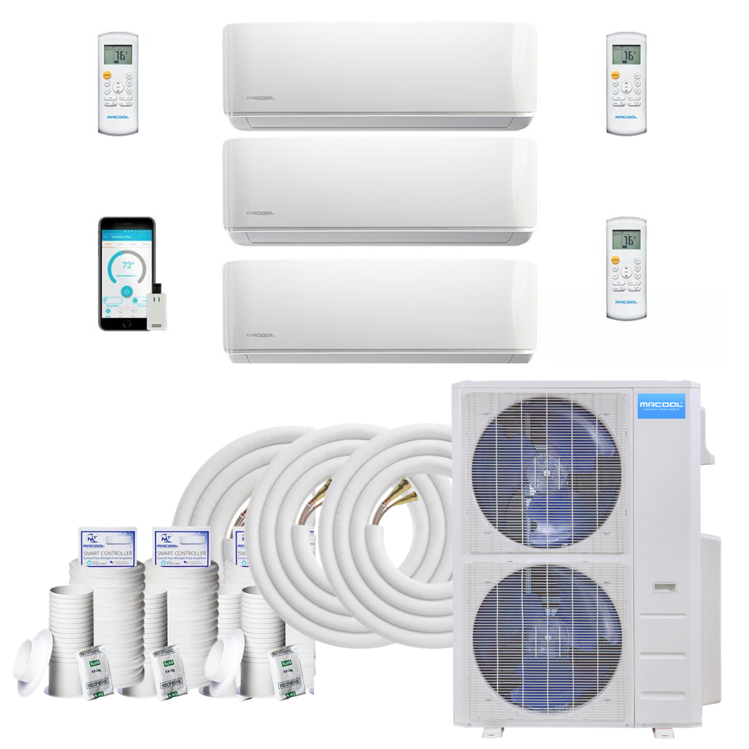 MRCOOL DIY Mini Split - 39,000 BTU 3 Zone Ductless Air Conditioner and Heat Pump with 50 ft. Install Kit, DIY348HP09121850 - Home Elegance USA