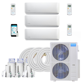 Mrcool Diy Mini Split - 39,000 Btu 3 Zone Ductless Air Conditioner And Heat Pump With 50 Ft. Install Kit, Diy348Hp09121850