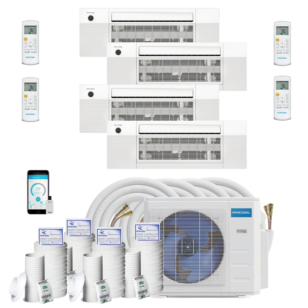 MRCOOL DIY Mini Split - 39,000 BTU 4 Zone Ceiling Cassette Ductless Air Conditioner and Heat Pump with 16 ft. Install Kit, DIY436HPC09090912-16 - Home Elegance USA