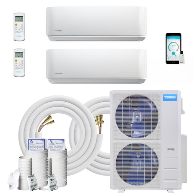 MRCOOL DIY Mini Split - 42,000 BTU 2 Zone Ductless Air Conditioner and Heat Pump with 16 ft. Install Kit, DIYM248HPW00C00 - Home Elegance USA