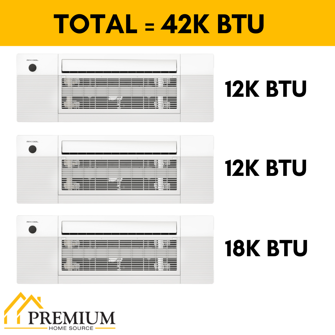 MRCOOL DIY Mini Split - 42,000 BTU 3 Zone Ceiling Cassette Ductless Air Conditioner and Heat Pump with 16 ft. Install Kit, DIY348HPC121218-16 - Home Elegance USA