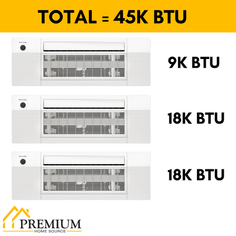 MRCOOL DIY Mini Split - 45,000 BTU 3 Zone Ceiling Cassette Ductless Air Conditioner and Heat Pump, DIY-BC-348HP091818 - Home Elegance USA
