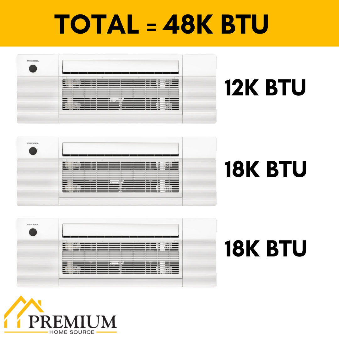 MRCOOL DIY Mini Split - 48,000 BTU 3 Zone Ceiling Cassette Ductless Air Conditioner and Heat Pump, DIY-BC-348HP121818 - Home Elegance USA