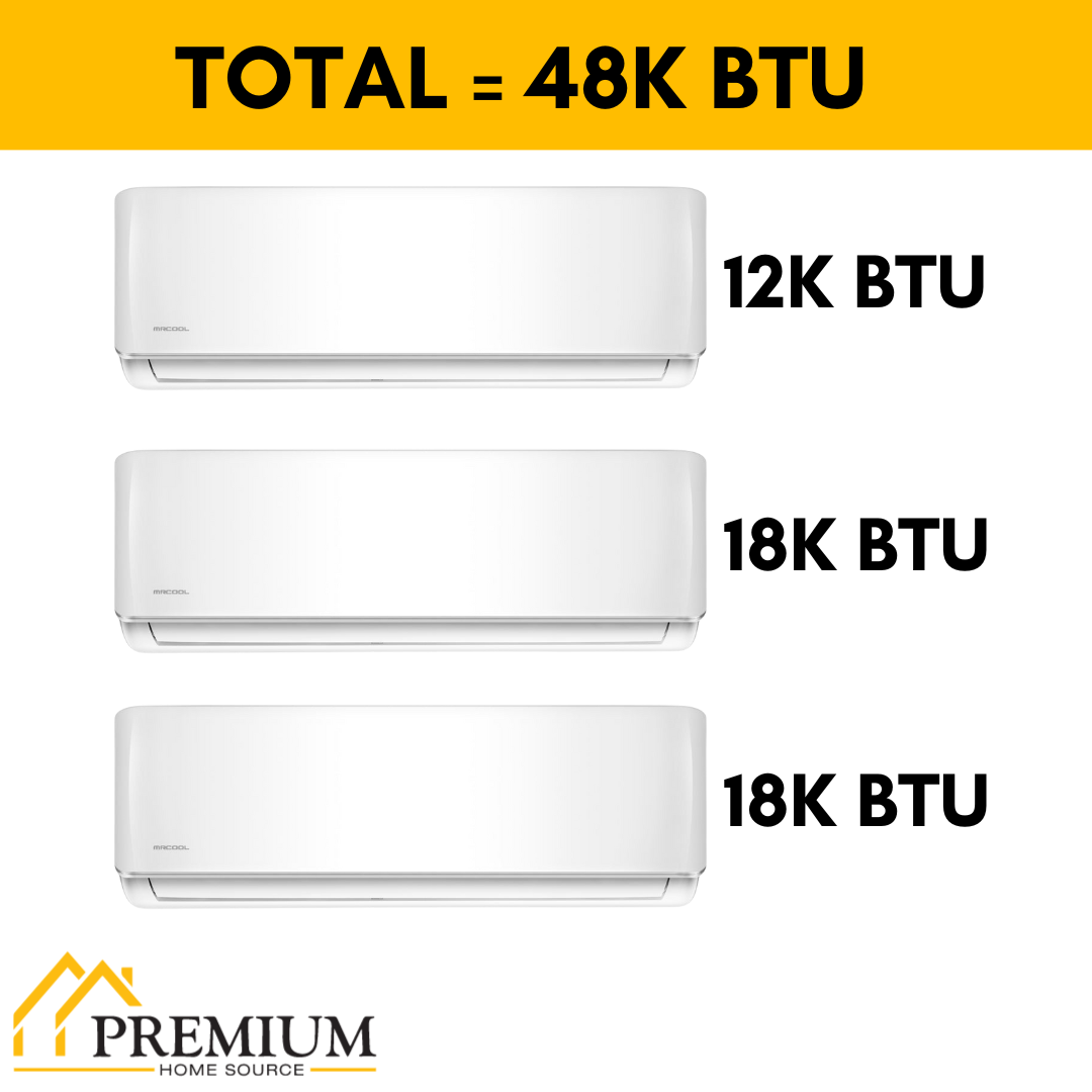MRCOOL DIY Mini Split - 48,000 BTU 3 Zone Ductless Air Conditioner and Heat Pump with 25 ft. Install Kit, DIYM348HPW01C28 - Home Elegance USA