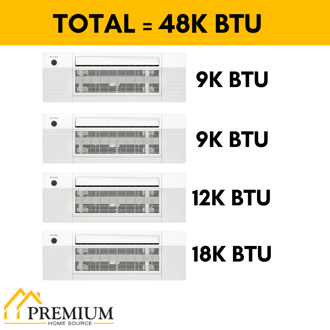 MRCOOL DIY Mini Split - 48,000 BTU 4 Zone Ceiling Cassette Ductless Air Conditioner and Heat Pump, DIY-BC-448HP09091218 - Home Elegance USA