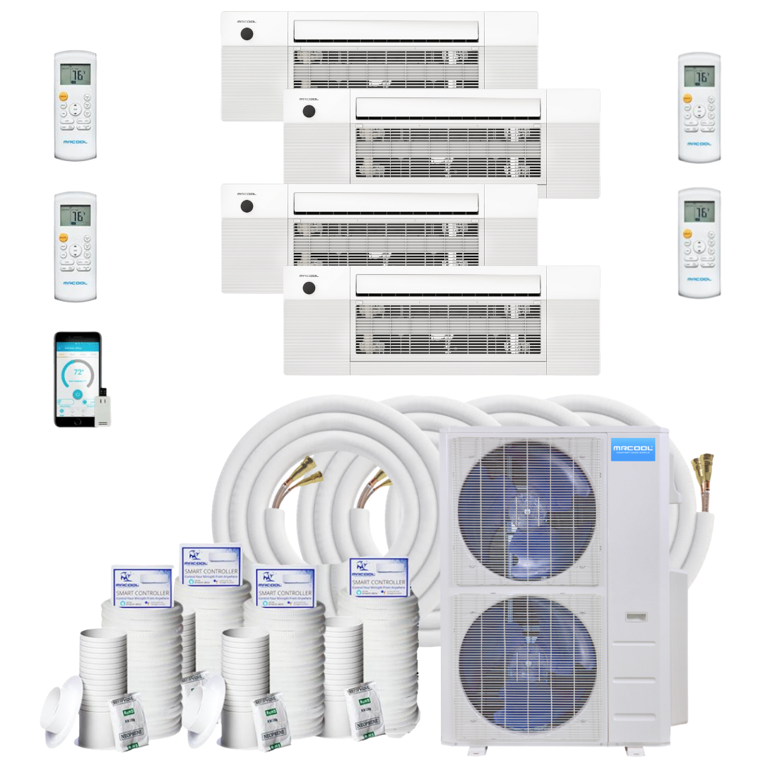 MRCOOL DIY Mini Split - 48,000 BTU 4 Zone Ceiling Cassette Ductless Air Conditioner and Heat Pump with 16 ft. Install Kit, DIY448HPC12121212-16 - Home Elegance USA